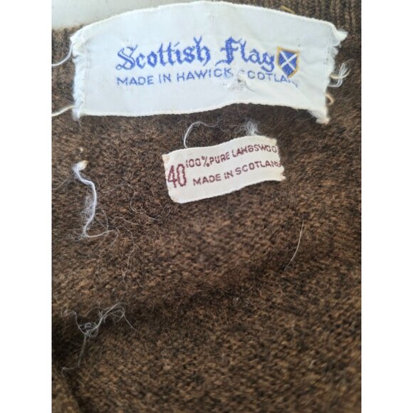 Vintage Scottish Flag Hawick Lambswool V-Neck Sweater Mens Sz S/M Brown 70s/80s - Picture 3 of 8